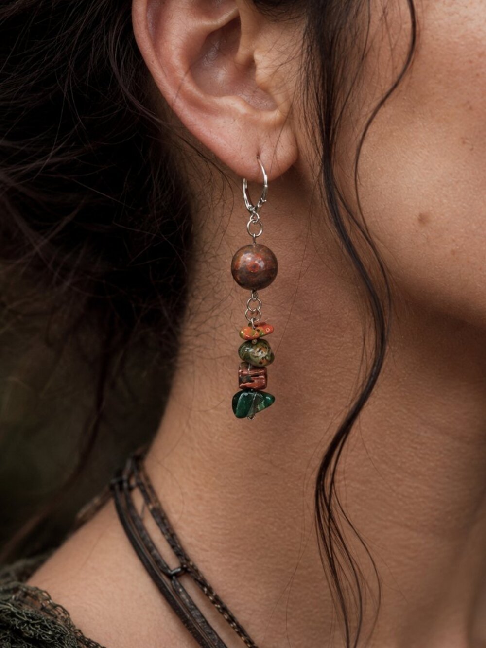 Chunky Boho Earrings, Raw Creek Jasper & Agate Earrings, Stone Hippie Earrings